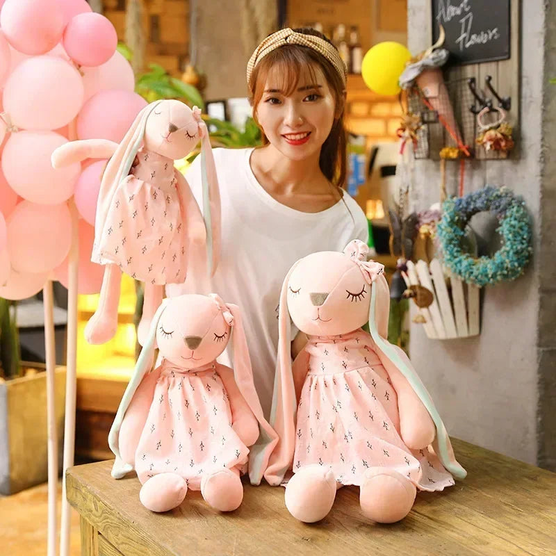 New 35cm Long Ears Cute Rabbit with Bow Doll Baby Soft Plush Toy Sleeping Stuffed Animal Baby Appease Gift for Infants Doll