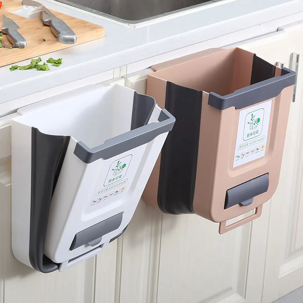 Folding Waste Bin Countertop Trash Can With Bag Holder 10l Folding Small Garbage Can With Trash Bag Container For Cabinet Door