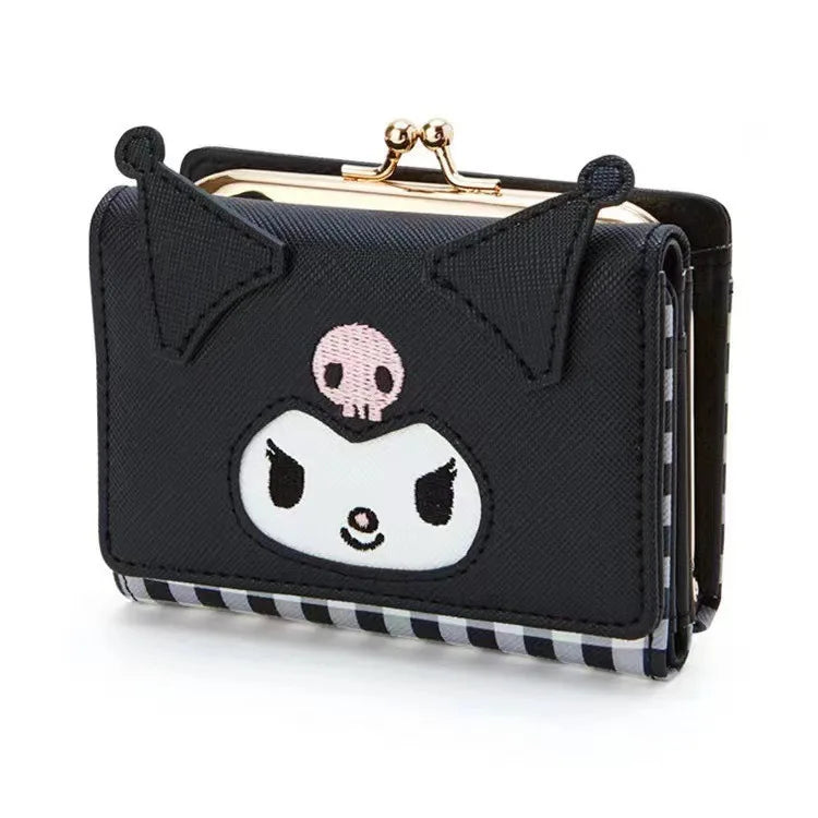 Sanrio Hello Kitty Bag Kawaii Cinnamoroll My Melody Kuromi Casual Fashion PU Leather Wallet Cute Folding Light Card Bag New 2024