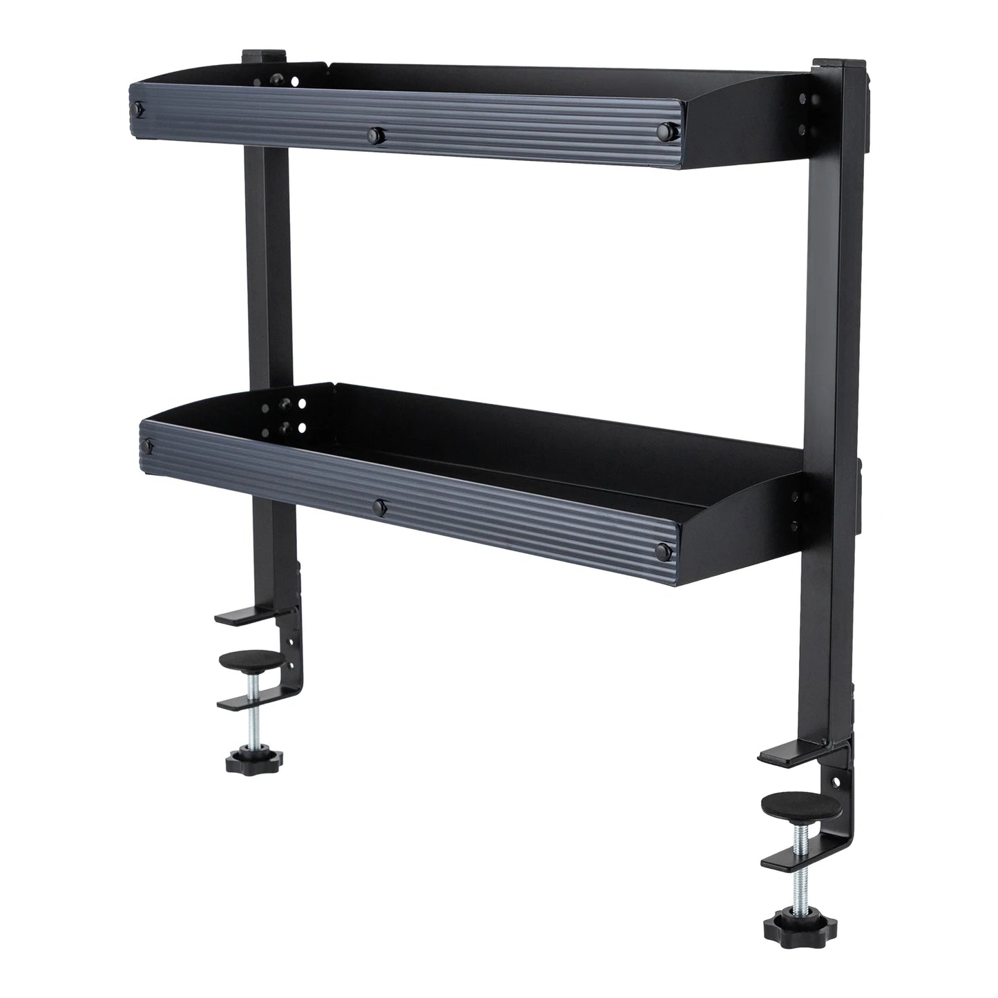 2-Tier Clamp-on Desk Shelf Space-saving Holder Shelving with Adjustable Storage Tray Black/White