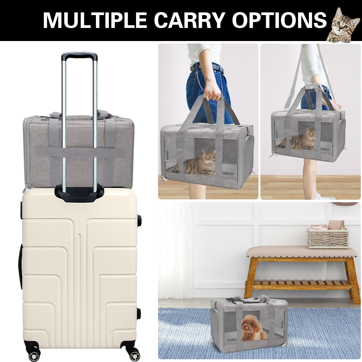 Soft Dog Carrier Backpack With Reflective Strip Airline Approved Travel Pet Transport Bag Portable Handbag For Small Dogs
