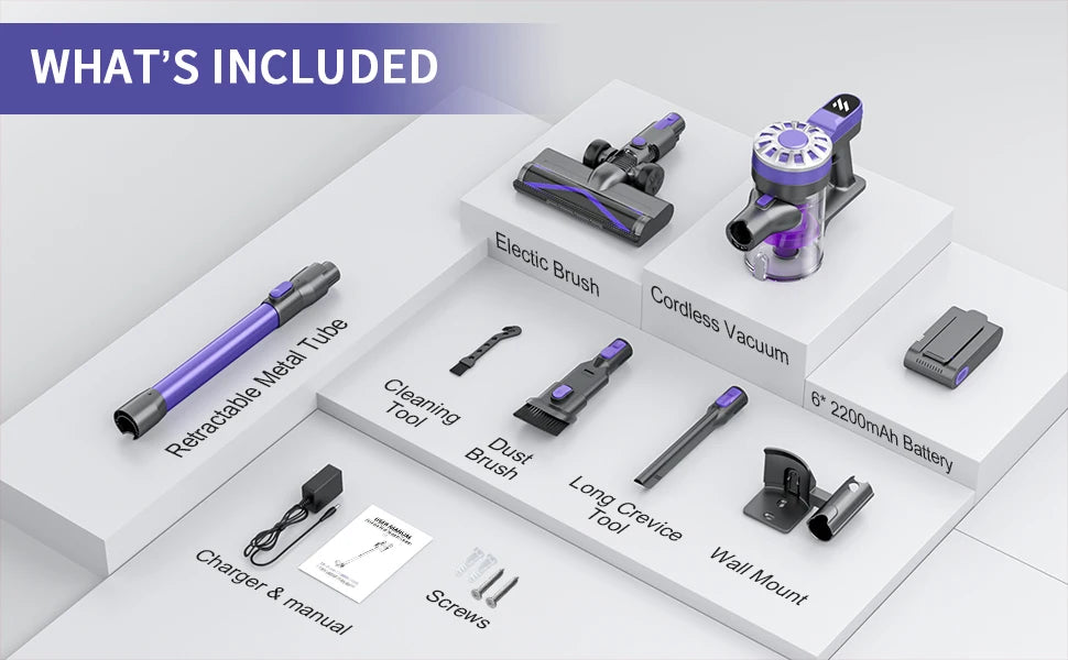Cordless Vacuum Cleaner, Cordless Stick Vacuum Cleaner 38000PA Powerful Suction, Recahrge Battery, 6 in 1 Lightweight andQuiet
