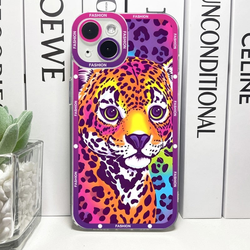 Lisa Frank Art Phone Case Telefoon For IPhone 14ProMax 13 14 12 11 Pro Max Mini Transparent Angel Eyes Cover