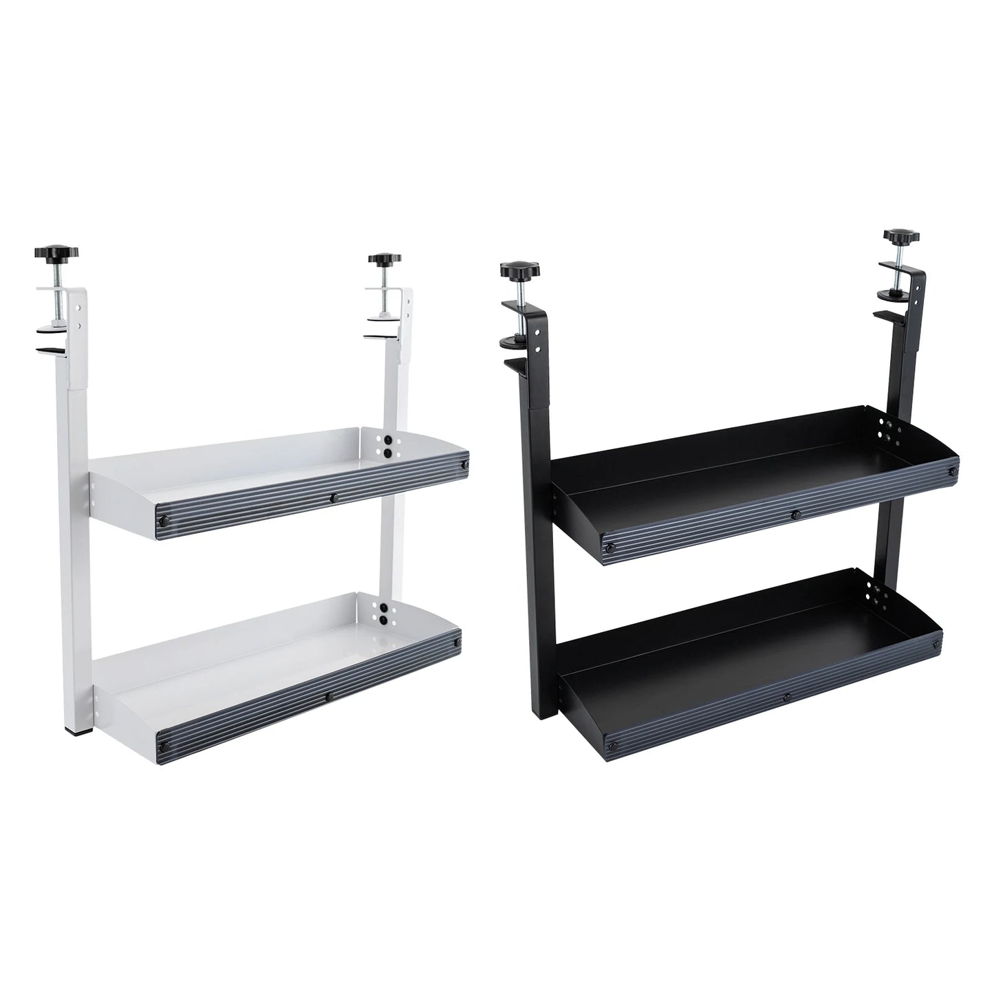 2-Tier Clamp-on Desk Shelf Space-saving Holder Shelving with Adjustable Storage Tray Black/White