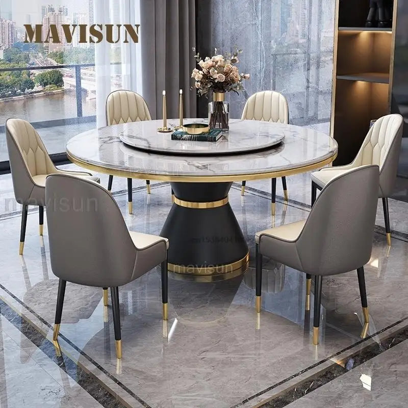 Light Luxury Marble Dining Table And Chair Combination Modern Minimalist Small Apartment Round Dining Table With Turntable