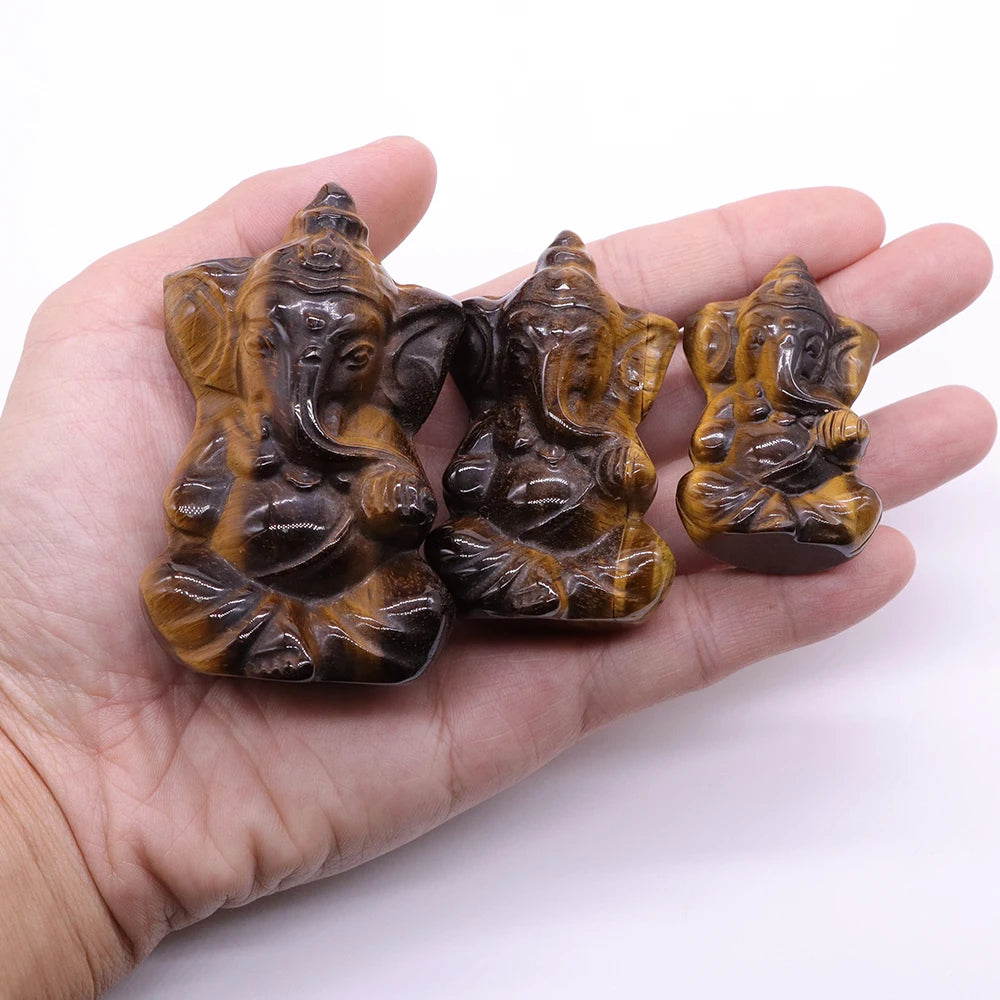 Ganesa Elephant Buddha Statue Natural Healing Crystal Chakra Spiritual Stone Carved Maitreya Figurine Crafts Home Lucky Decor
