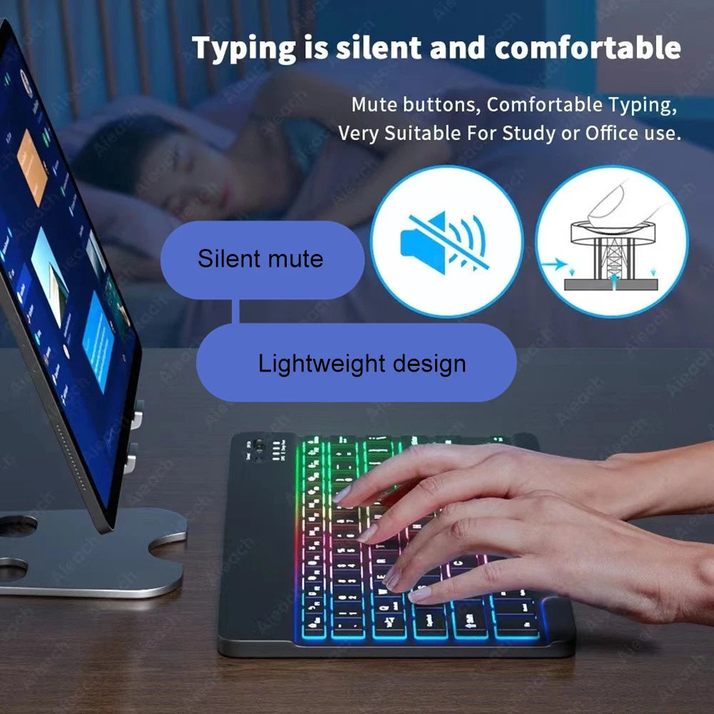 RGB Bluetooth Keyboard and Mouse Rechargeable Wireless Keyboard For iPad Tablet Android iOS Windows Rainbow Backlight Keyboard