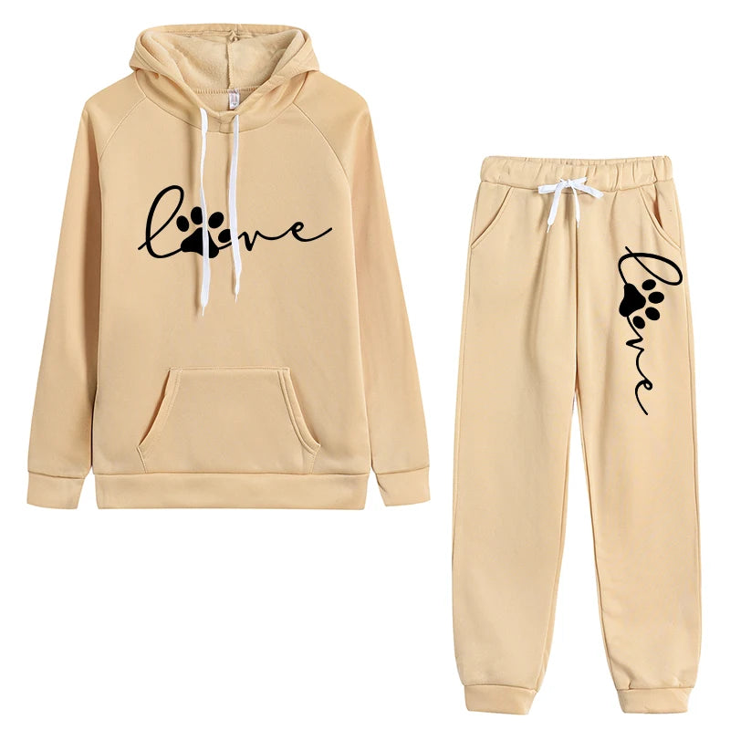Women Hoodies Two Piece Sets High Quality Printing Hooded Sweatshirt Sweatpants Casual Jogging Suit Female Outwear and Trousers