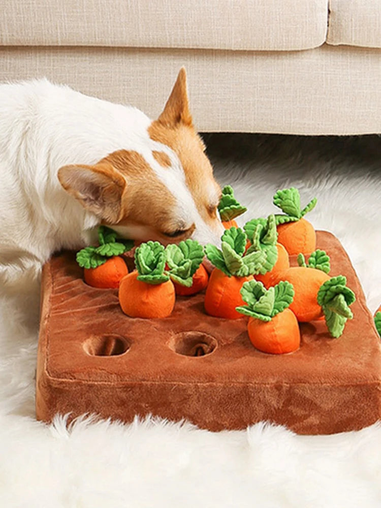 Carrots Enrichment Dog Puzzle Toys,Hide and Seek Carrot Farm Dog Toys,Fun Carrot Patch Dog Snuffle Toy with Non-Slip Bottom