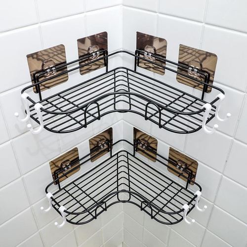 Iron Bathroom Shelf Shower Wall Mount Shampoo Storage Holder With Suction Cup No Drilling Kitchen Storage Bathroom Accessories