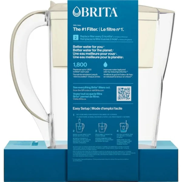 Brita Small Space Saver Plastic 6-Cup Water Filter Pitcher, Almond