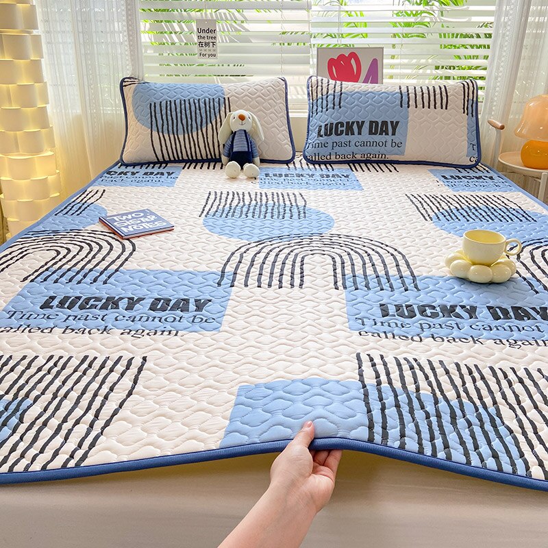 Natural Latex Thick Cooling Mat for Summer Cool Feeling Rayon Matress Pad Soft Air-Permeable Cold Summer Mat for Bed Sheet Set