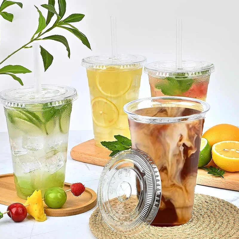 20/50PCS Transparent Milk Tea Cups with Lids Disposable Plastic Cups Fruit Juice Coffee Sand Ice Cream Beverage Containers party