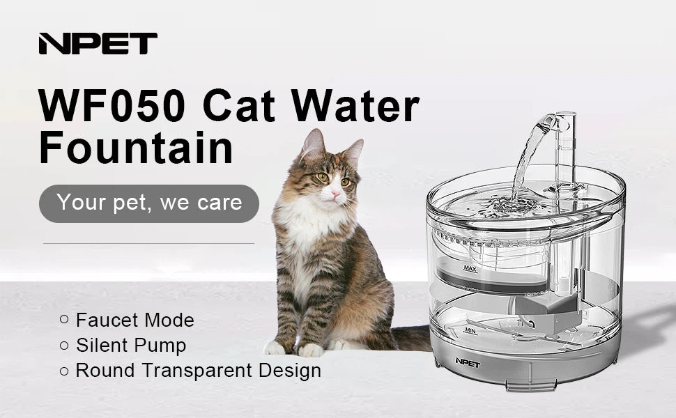 NPET Cat Water Fountain WF050TP 1.5L Automatic Pet Drinking Fountain with Replacement Faucet Kit