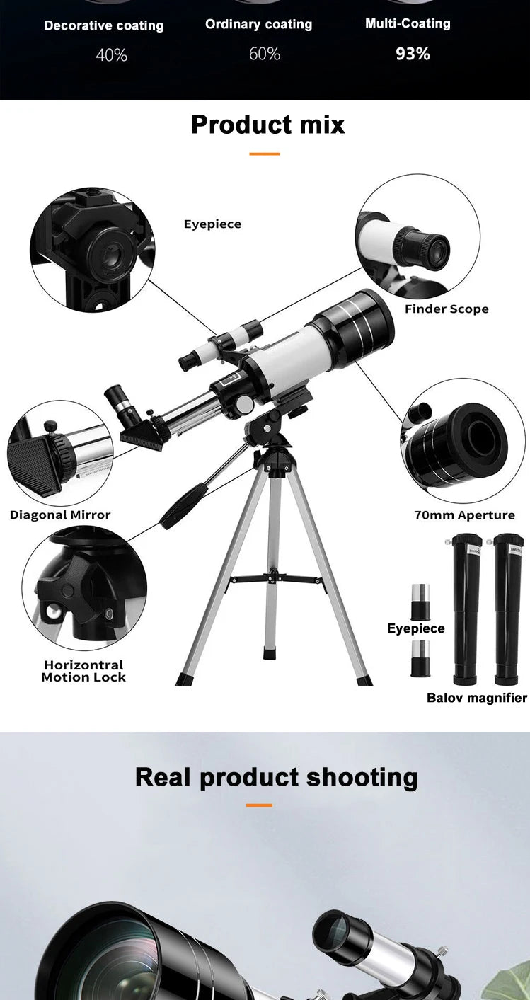 Professional Astronomical Telescope F30070 Monocular 150 Times Zoom HD Night Vision View Moon Star AZM70300 Stargazing