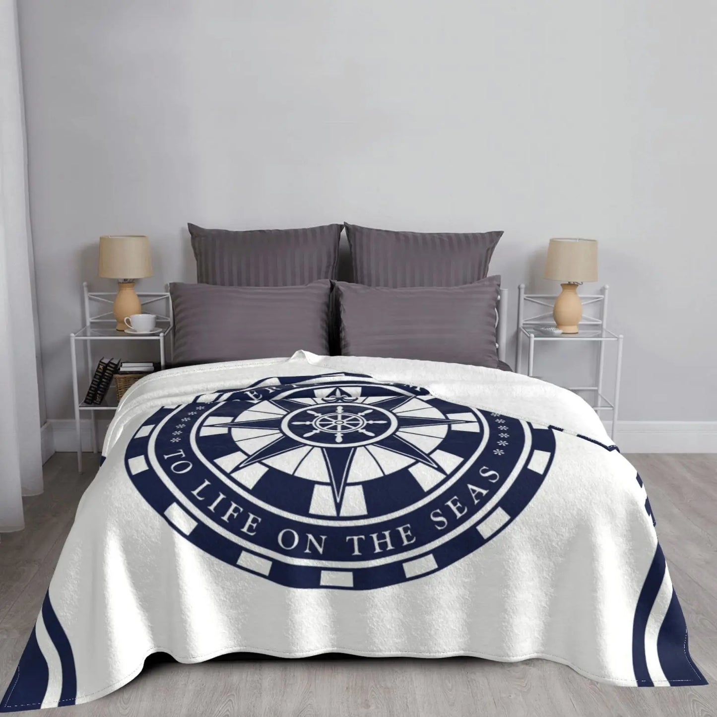 Blue Nautical Upholstery Blankets Soft Flannel Blankets Bed Blankets Breathable Thermal Bedding & Travel Blankets Customizable