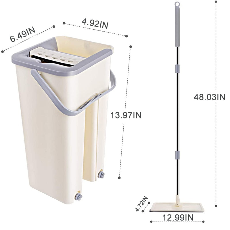 Squeeze Mop With Bucket Head 360 Rotating Flat Mop With Microfiber Pads Hand-free Wash Floor Mop Wet And Dry Home Cleaning Tool