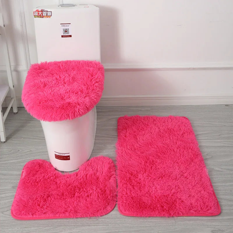 3Pcs/set Bath Mat Set Soft Fluff Shower Carpet Non-slip Floor Mat for Bathroom Toilet Rugs Toilet Lid Cover Bathroom Products