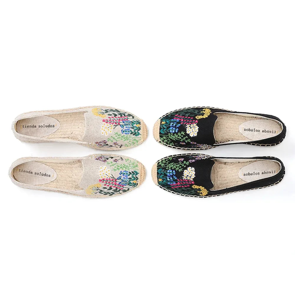 Espadrilles Women's Casual Flats Shoes with Embroidered Hemp Flat Platform, Round Toe Spring/Autumn Comfortable