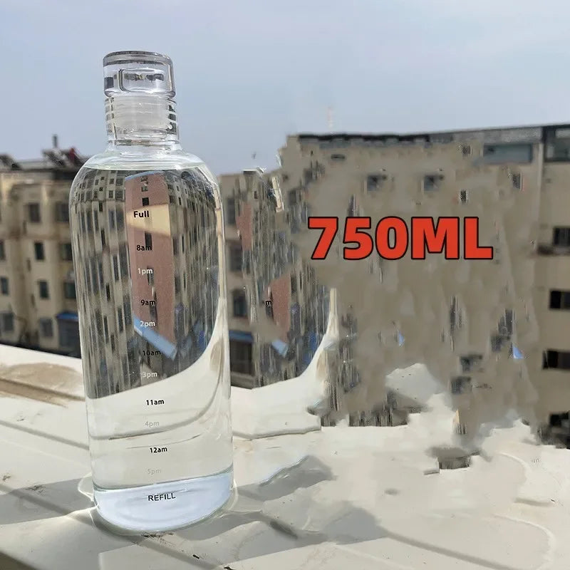 300-1000ml Glass Water Bottle Large Capacity with Time Marker Cover for Water Drink Outdoor PortableTransparent Milk Juice Cup