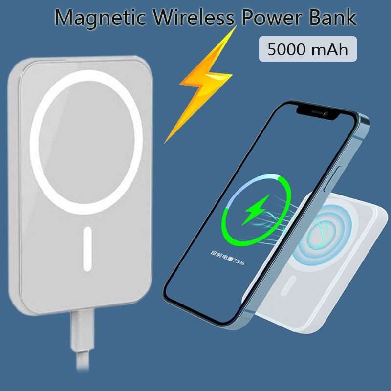 Portable Wireless Charger Macsafe Auxiliary Spare External Magnetic Battery Pack Power Bank For iphone 12 13 14Pro Max Powerbank