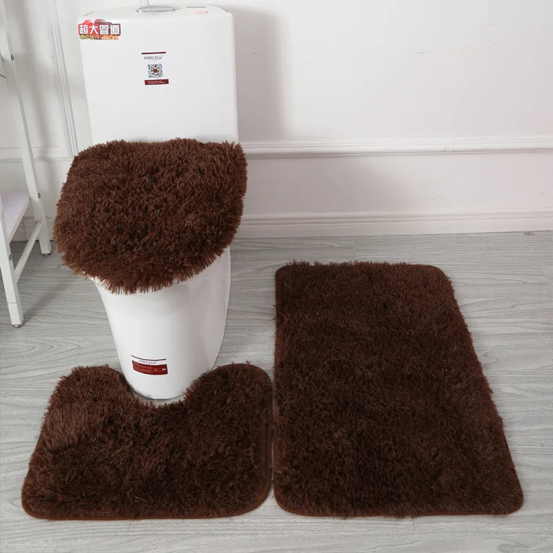 3Pcs/set Bath Mat Set Soft Fluff Shower Carpet Non-slip Floor Mat for Bathroom Toilet Rugs Toilet Lid Cover Bathroom Products