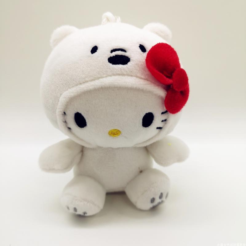 10Cm Hello Kitty Plush Toy Kawaii Anime Cartoon Bow Kt Cos White Bear Panda Cute Comfort Soft Stuffed Doll Pendant Toy Kids Gift