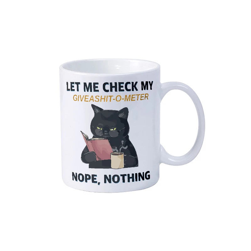 Cat Cartoon Fun Mug Travel Coffee Mug Suitable for Women Men 330ml Ceramic Tea Cup, Fun Inspirational Gift Black