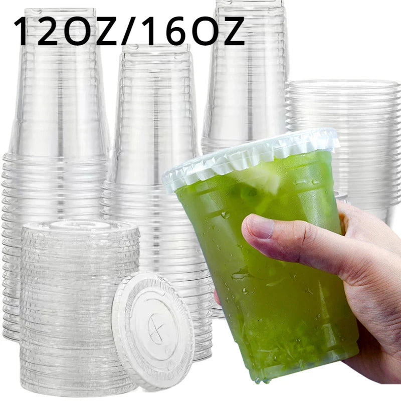 20/50PCS Transparent Milk Tea Cups with Lids Disposable Plastic Cups Fruit Juice Coffee Sand Ice Cream Beverage Containers party