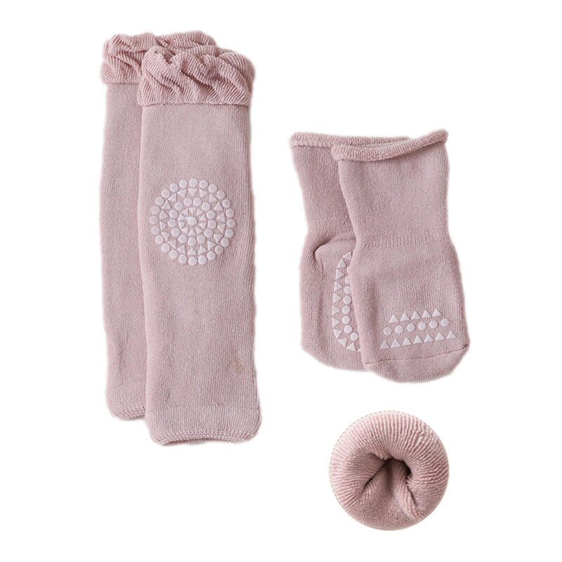 Baby Crawling Knee Pads Socks Set Spring Autumn Infant Floor Anti Slip Sock Knee Protector for Girl Boy Solid Color Toddler Item