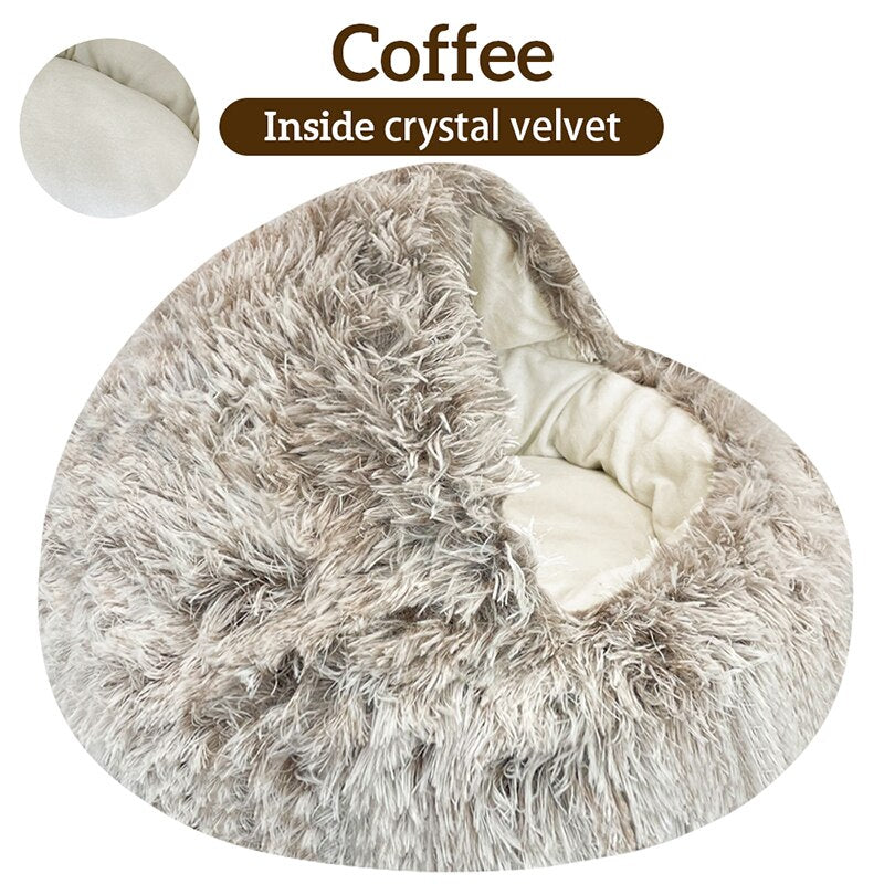 Dog winter plush pet cat bed Round cat mat Cat House 2 in 1 Warm cat sleeping bag cat litter dog kennel Dog supplies