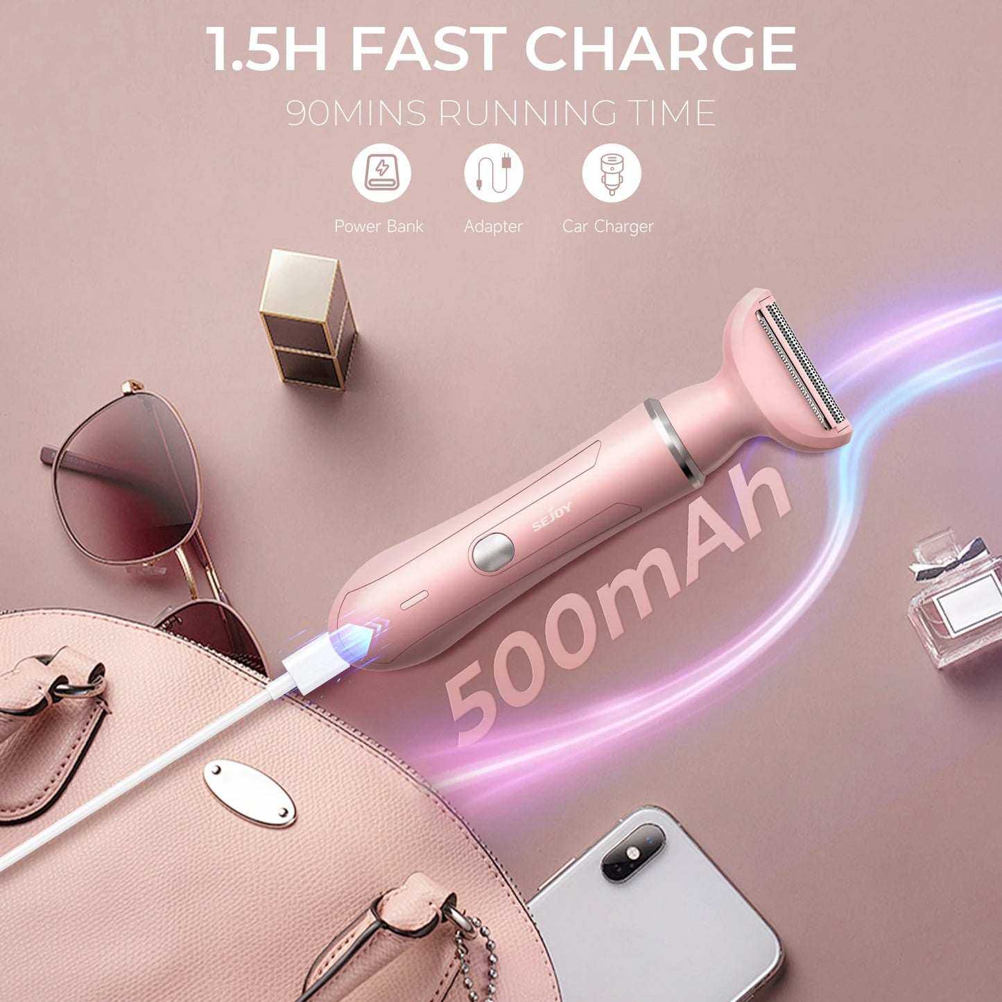 Sejoy 4 In 1 Electric Lady Shaver Portable, Body Hair Removal Epilator, Painless Cordless Trimmer Razor for Women