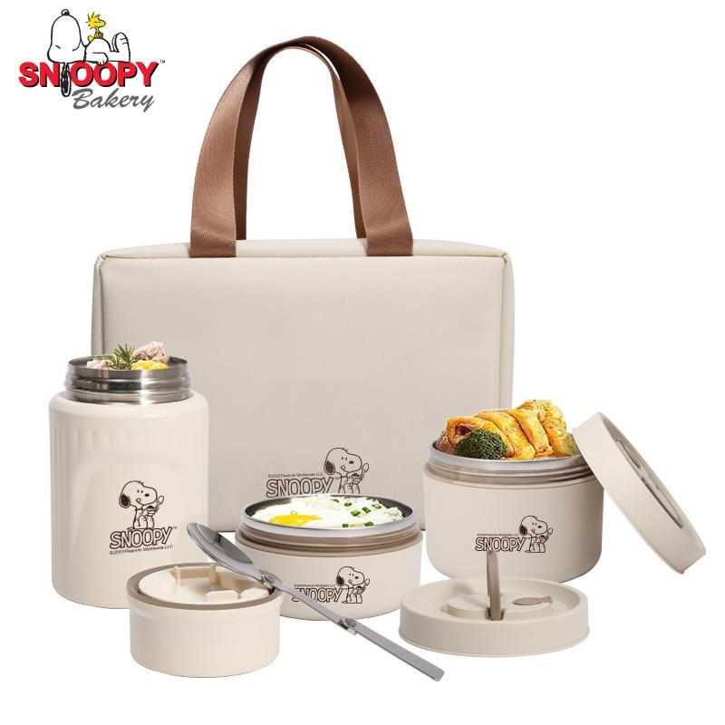 Kawaii Snoopy Cute Cartoon Lunch Box Four-Piece Lunch Box Multi-Layer Microwaveable Heating Warming Lunch Box Toys for Girls
