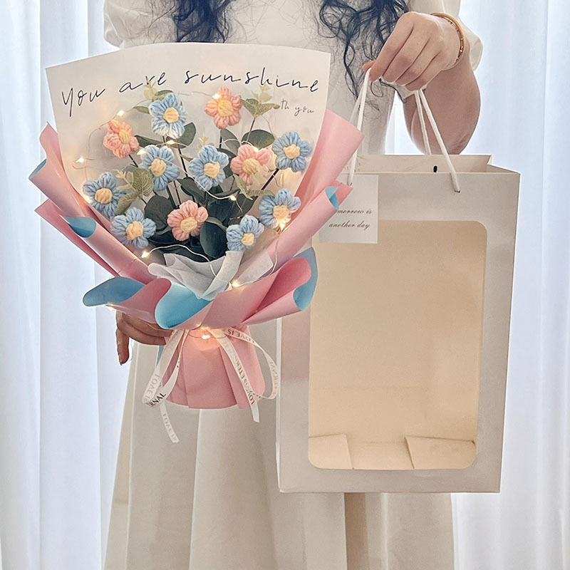 Colorful Crochet Flowers Bouquet Cotton Artificial Flowers Wedding Party Decors Ins Hand Woven Flowers Mother's Day Gift 꽃다발