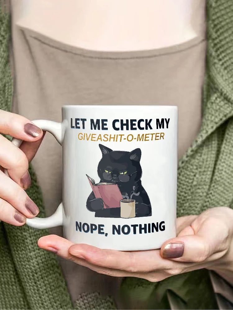 Cat Cartoon Fun Mug Travel Coffee Mug Suitable for Women Men 330ml Ceramic Tea Cup, Fun Inspirational Gift Black