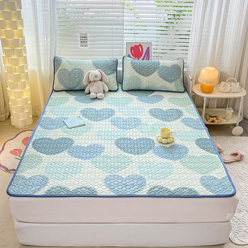 Natural Latex Thick Cooling Mat for Summer Cool Feeling Rayon Matress Pad Soft Air-Permeable Cold Summer Mat for Bed Sheet Set