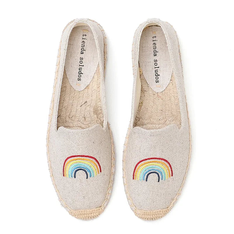 Espadrilles Women's Casual Flats Shoes with Embroidered Hemp Flat Platform, Round Toe Spring/Autumn Comfortable