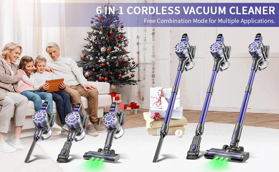 Cordless Vacuum Cleaner, Cordless Stick Vacuum Cleaner 38000PA Powerful Suction, Recahrge Battery, 6 in 1 Lightweight andQuiet