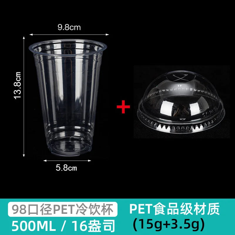 20/50PCS Transparent Milk Tea Cups with Lids Disposable Plastic Cups Fruit Juice Coffee Sand Ice Cream Beverage Containers party