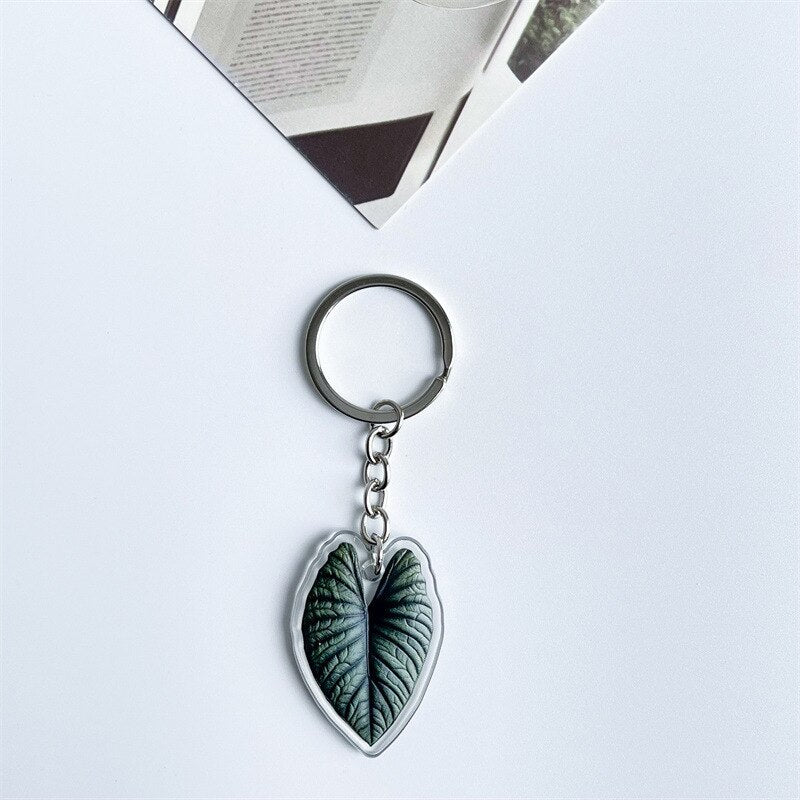 Rare Plant Acrylic Leaf Keychain Adasonii Leaf Foliage Key Chain Anthurium Plant Mom Gift Accessories for Car Keys Bag Charm