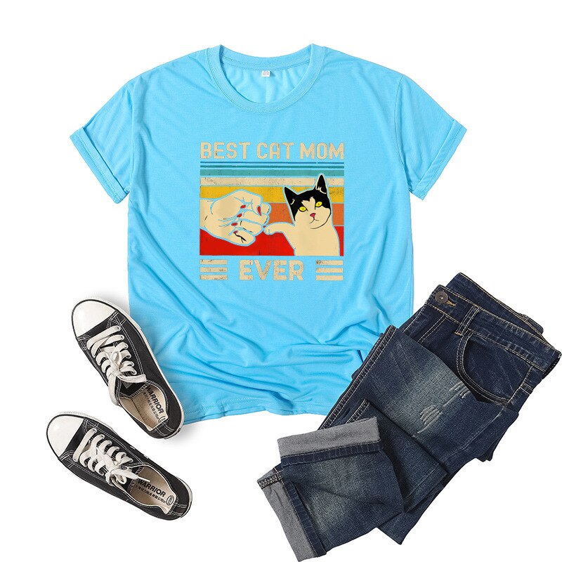 Best cat mom ever Letter Print Women T Shirt Short Sleeve ONeck Loose Women Tshirt Ladies Tee Shirt Tops Clothes Camisetas Mujer