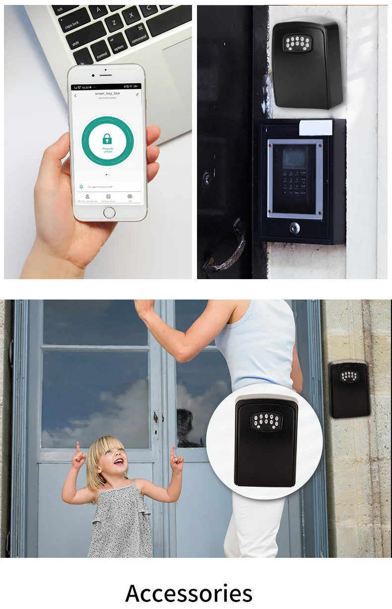 Tuya Wall Mounted Large Capacity Key Box Smart Home Security Zinc Alloy Waterproof Intelligent APP Password Electronic Safe Box