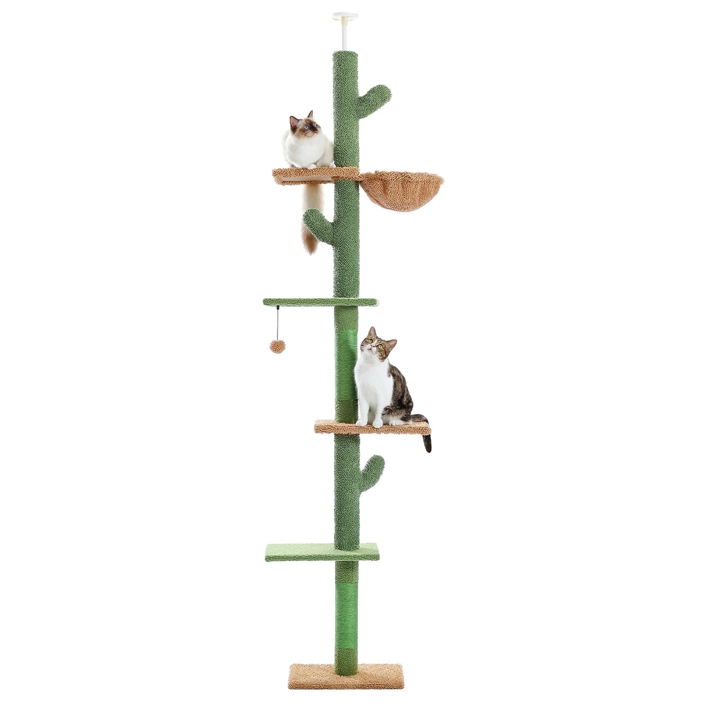 H239-275cm Cactus Cat Tree Floor to Ceiling for Indoor Cat 5-level Adjustable Tall Tower Natural Thicken Scratching Post Hummock