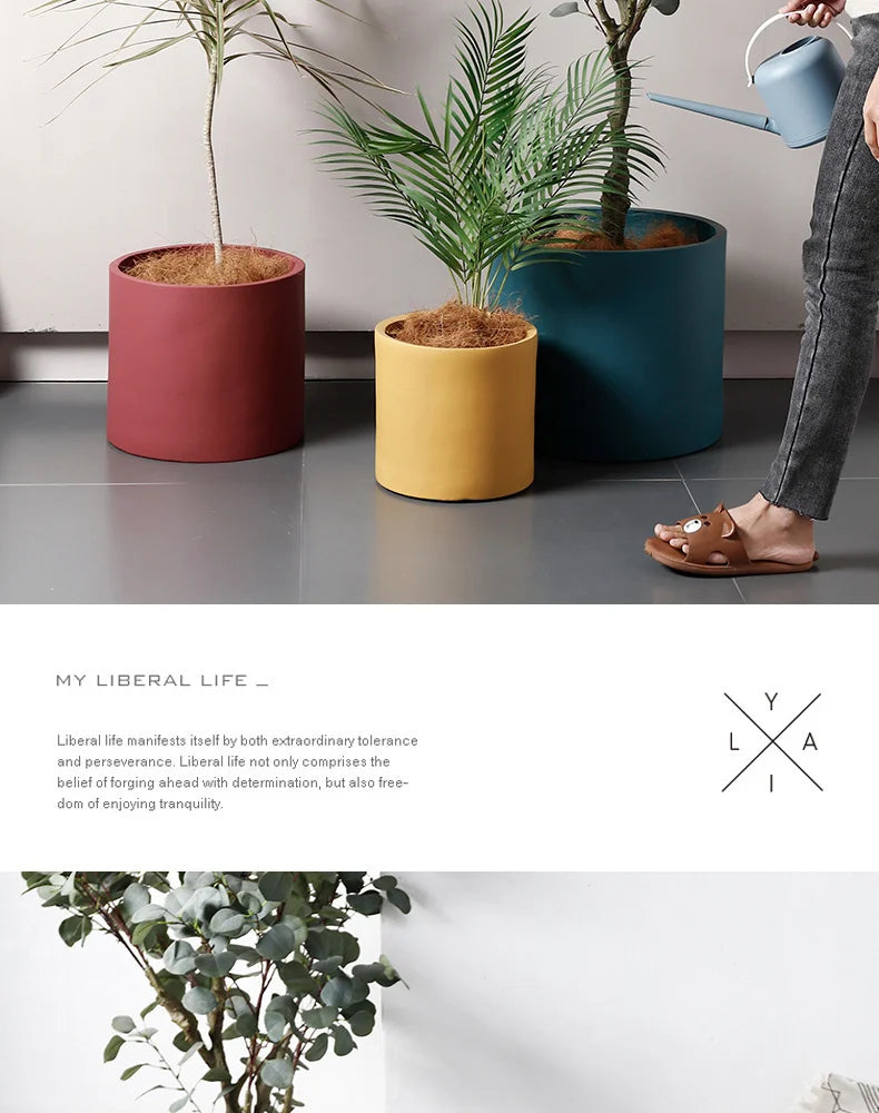 Flower Plant Pot Colorful Ceramic Flowerpot Nordic Style Succulent Planter Cylindrical Flower Pots With Hole Garden Decoration
