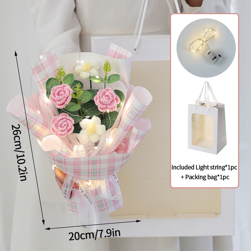 Colorful Crochet Flowers Bouquet Cotton Artificial Flowers Wedding Party Decors Ins Hand Woven Flowers Mother's Day Gift 꽃다발