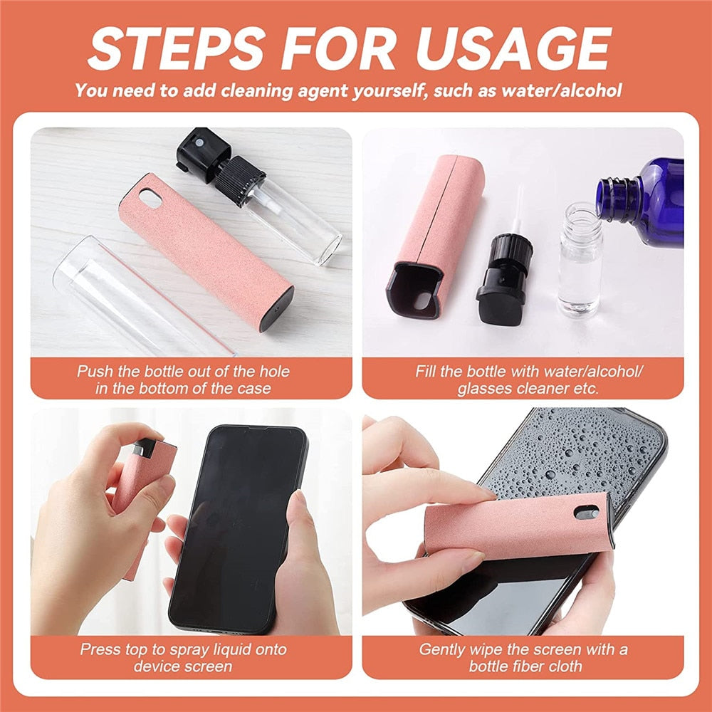 2in1 Microfiber Screen Cleaner Spray Bottle Set Mobile Phone Ipad Camera GoPro Computer Microfiber Cloth Cleaning