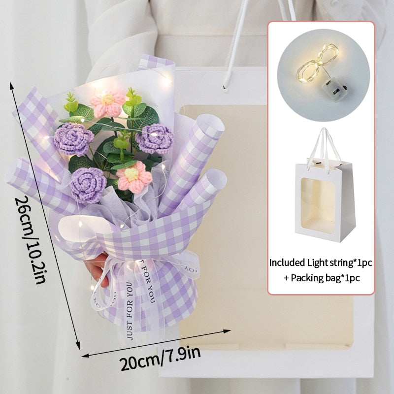 Colorful Crochet Flowers Bouquet Cotton Artificial Flowers Wedding Party Decors Ins Hand Woven Flowers Mother's Day Gift 꽃다발