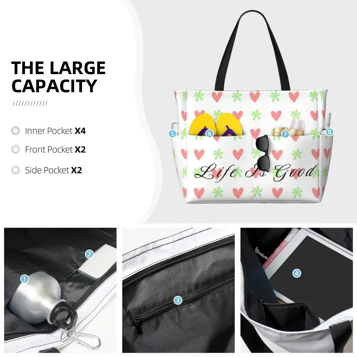 Love Life Large travel bagWaterproof Tote Beach Bag Capacity Travel Shopping bags