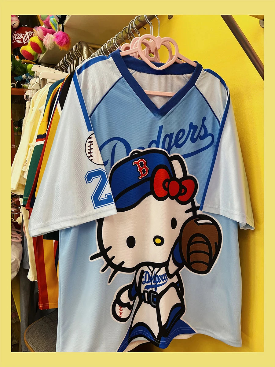 2025 MINISO New Sanrio Hello Kitty Sportswear Men And Women V-Neck Casual Lightweight Breathable Fashion Short Sleeved T-Shirt