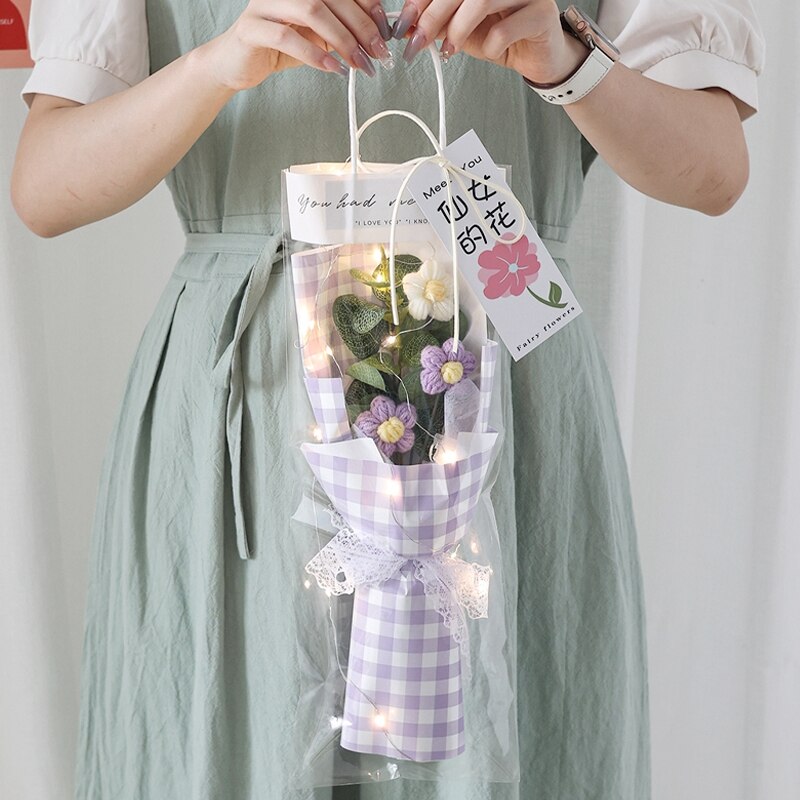 Colorful Crochet Flowers Bouquet Cotton Artificial Flowers Wedding Party Decors Ins Hand Woven Flowers Mother's Day Gift 꽃다발